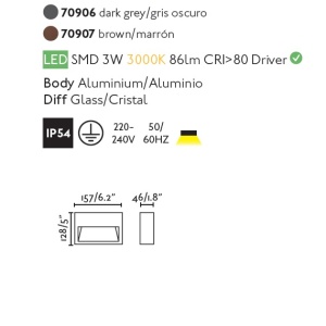 Aplica LED de exterior ambientala IP54 GRADA-1 / 3W maro 65255 universul-luminii.ro