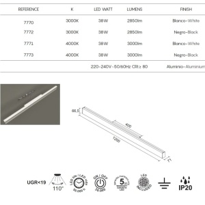 Aplica LED de perete ambientala HANOK 38W 4000K alba 221105 universul-luminii.ro