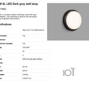 Aplica LED de perete / tavan pentru exterior IP65 TOM XL gri 81975 universul-luminii.ro