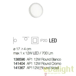 Aplica LED diametru 17cm, UNIVERSAL AP1 12W ROUND BIANCO 138596 65055 universul-luminii.ro