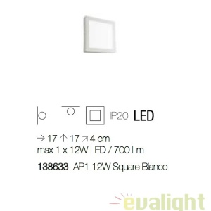 Aplica LED dim. 17x17cm, UNIVERSAL AP1 12W SQUARE BIANCO 138633 68505 universul-luminii.ro