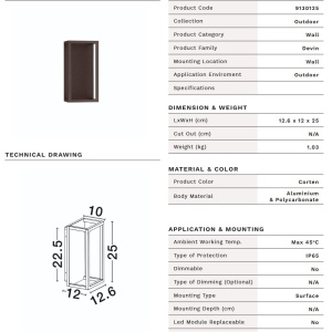 Aplica LED iluminat exterior IP65 DEVIN maro corten - Img 10