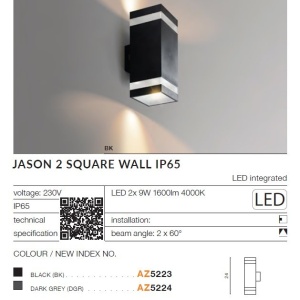 Aplica LED pentru iluminat exterior IP65 JASON 2 SQ BK 120625 universul-luminii.ro