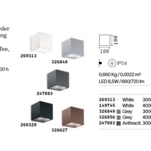 Aplica LED pentru Iluminat Exterior Rubik ap 4000K, Protectie IP54, Gri 165915 universul-luminii.ro