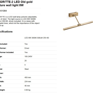 Aplica LED pentru oglinda tablou MAGRITTE-2 LED Old gold 61084 83475 universul-luminii.ro
