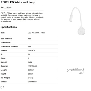 Aplica LED tip reader LED design modern minimalist PIXIE alba 84335 universul-luminii.ro
