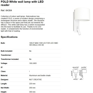 Aplica moderna cu reader LED FOLD White 64304 83335 universul-luminii.ro