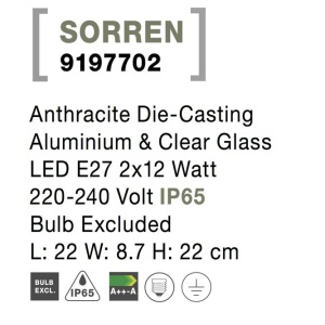 Aplica pentru iluminat exterior IP65 SORREN NVL-9197702 190805 universul-luminii.ro
