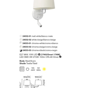 Aplica perete cu reader LED moderna design elegant MONTREAL crom/alb 92035 universul-luminii.ro