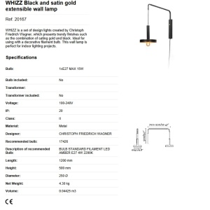 Aplica perete extensibila design modern WHIZZ negru/auriu 189745 universul-luminii.ro