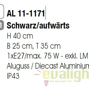 Aplica perete exterior stil clasic IP43 Reika negru AL 11-1171 schwarz/aufwarts OR 58115 universul-luminii.ro