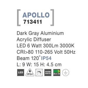 Aplica perete LED ambientala de exterior IP54 APOLLO NVL-713411 79115 universul-luminii.ro