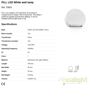 Aplica perete LED de exterior stil modern IP54 PILL alba 70824 179805 universul-luminii.ro