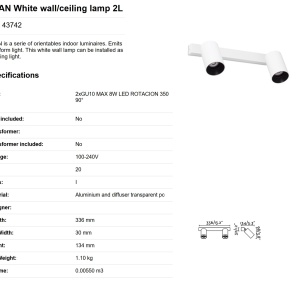 Aplica perete / tavan cu 2 spoturi directionabile design modern STAN 2L alba 84505 universul-luminii.ro
