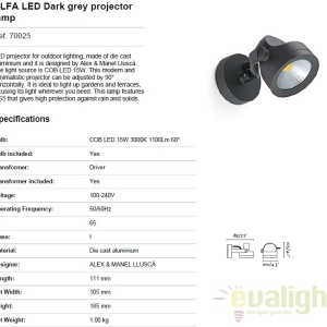Aplica / Proiector LED de exterior cu protectie IP65 / 3000K ALFA 70025 179375 universul-luminii.ro