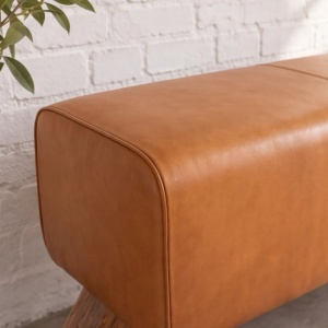 Bancheta din lemn si piele Turnbock 120cm - Img 3