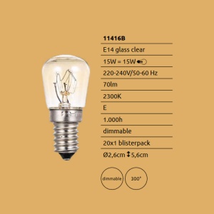 Bec cuptor/hota utilizabil pana la 300 de grade cu filament E14 dimabil 15W 2300K 11416B GL 88185 universul-luminii.ro