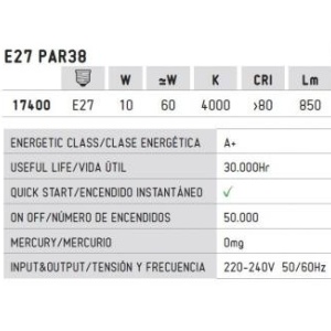 Bec E27 PAR38 LED 10 Watt 4000K 17400 55995 universul-luminii.ro
