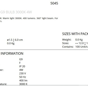 Bec G9 LED 400Lm 3000K 4W 249755 universul-luminii.ro