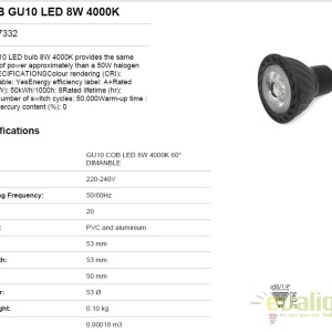 BEC LED GU10 8W 4000K dimabil lumina neutra 17332 50545 universul-luminii.ro