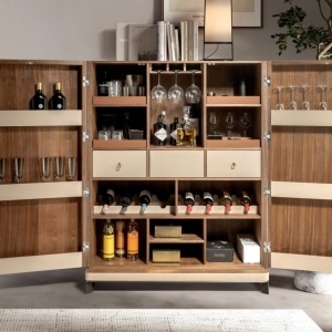 Bufet, Bar design LUX furnir de nuc si piele High sideboard - Img 7