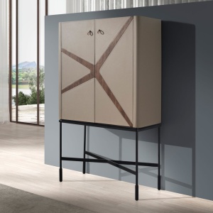 Bufet, Bar design LUX furnir de nuc si piele High sideboard - Img 8