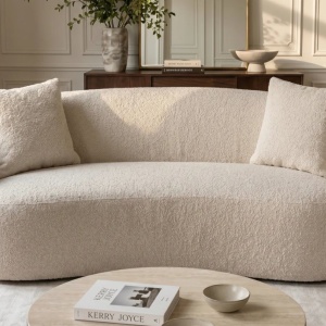Canapea 2 locuri curbata ELEMENTAL 180cm boucle champagne beige - Img 3