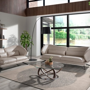 Canapea 2 locuri eleganta cu spatar original Cowhide leather taupe grey - Img 7