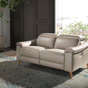 Canapea 2 locuri eleganta, design LUX cu functia relax Cowhide taupe grey - Img 10