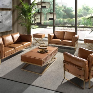 Canapea 2 locuri LUX design italian Cowhide camel - Img 5