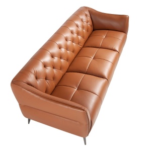 Canapea 3 locuri din piele naturala capitonata Cowhide leather brown - Img 7