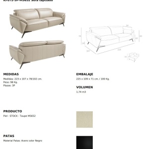 Canapea 3 locuri eleganta, design italian Cowhide leather taupe grey - Img 6