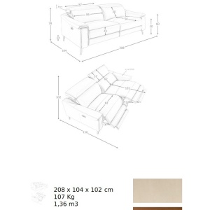 Canapea 3 locuri eleganta, design LUX cu functia relax Cowhide taupe grey - Img 11