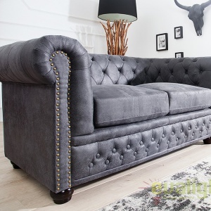 Canapea clasica stil englezesc Chesterfield 2 locuri gri antic A-37390 VC - Img 3