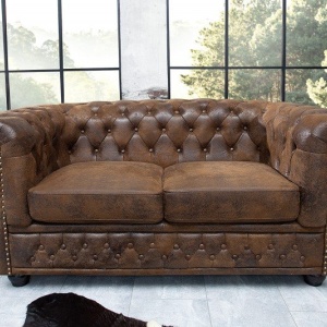 Canapea clasica stil englezesc Chesterfield 2 locuri maro antic - Img 3