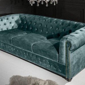 Canapea clasica stil englezesc Chesterfield 3 locuri, petrol - Img 5