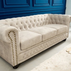 Canapea clasica stil englezesc Chesterfield 3 locuri, sampanie - Img 3