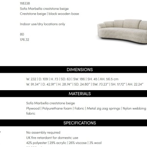 Canapea design LUX Marbella, Creststone bej - Img 3