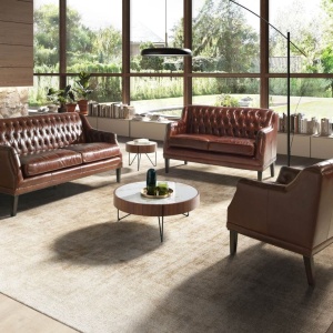 Canapea LUX 2 locuri tapitata cu piele Cognac Brown - Img 5