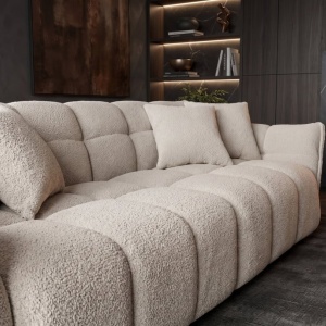 Canapea XXL CLOUD 260cm, material boucle champagne greige - Img 5