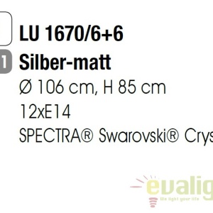 Candelabru 12 brate stil clasic cu cristale Swarovski Giada argintiu mat 57815 universul-luminii.ro