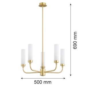 Candelabru 5 brate, alama periata, sticla alb mat PRESTON 2195 - Img 7