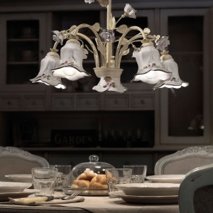 Candelabru 5 brate cu flori ceramice in stilul clasic Florentin PISA 128915 universul-luminii.ro