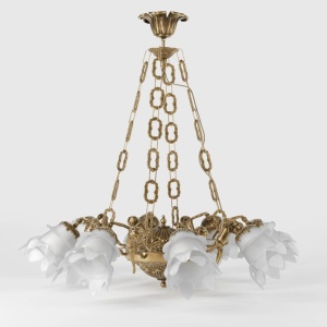 Candelabru 8 brate din alama cu abajur din sticla Putti