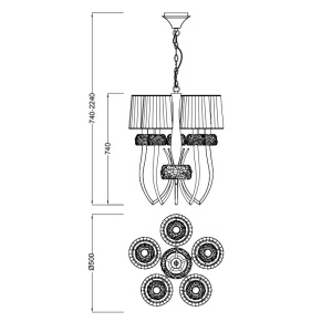 Candelabru clasic cu 5 brate LOEWE antique brass/ abajur alb 130885 universul-luminii.ro