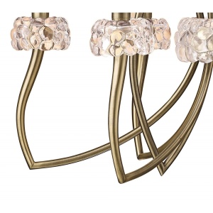 Candelabru clasic cu 9 brate LOEWE antique brass/ abajur alb 130875 universul-luminii.ro