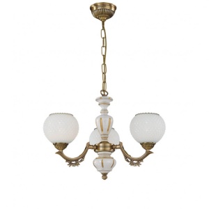 Candelabru cu 3 brate clasic design italian din alama, sticla si lemn 8655 RA-L. 8655/3