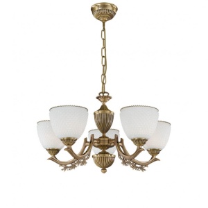 Candelabru cu 5 brate clasic design italian din alama si sticla 8651 RA-L. 8651/5