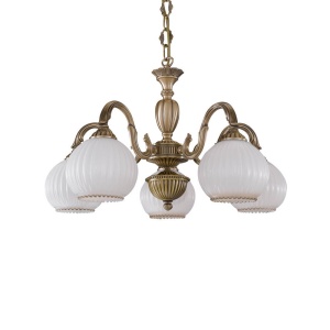 Candelabru cu 5 brate clasic design italian din alama, sticla 9200 RA-L. 9200/5 102485 universul-luminii.ro