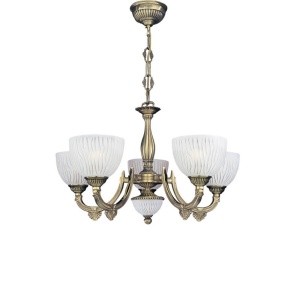 Candelabru cu 5 brate design clasic din alama si sticla 5600 102495 universul-luminii.ro